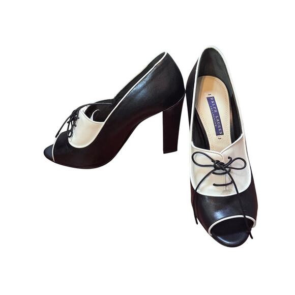 NEW Ralph Lauren Collection Purple Label Katia Leather Lace Up Oxford Heels 38.5 - Picture 1 of 11